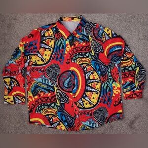 Men's European/American Cross-border Ethnic Style Printed Long Sleeve 4XL Shirt
